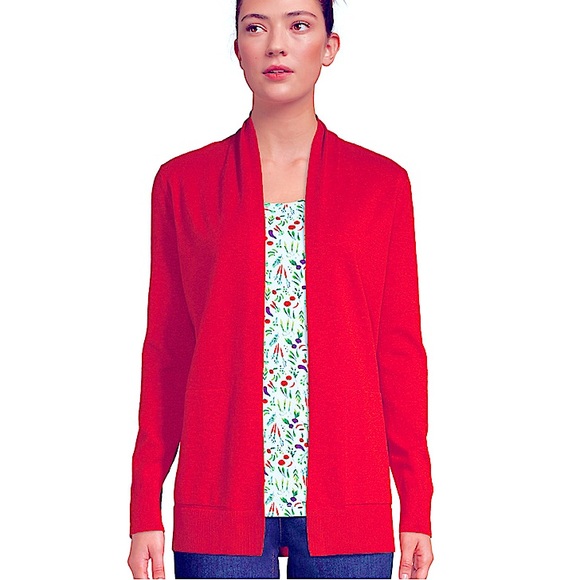 SALE Red Orange Open Front long sleeve Bat Wing Cardigan - Picture 5 of 10